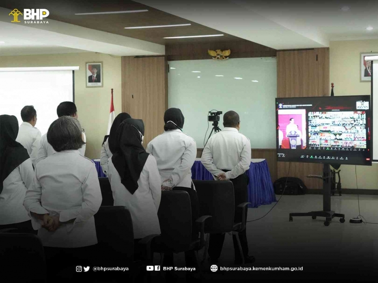 dok. Humas BHP Surabaya/Jajaran BHP Surabaya mengikuti Apel Awal Tahun 2024 Bersama Menkumham