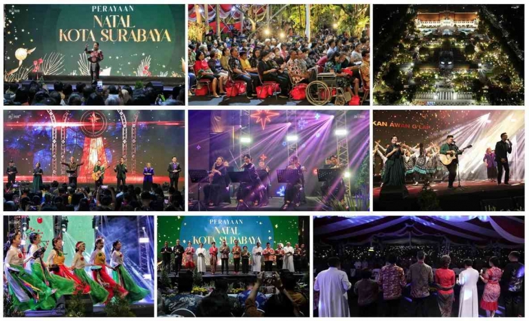 Kolase foto Natal Akbar yang diadakan di Balaikota Surabaya (sumber: Instagram Dishub Surabaya dan Sapawarga) 