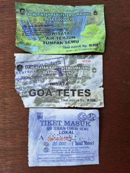Tiket masuk area wisata Air Terjun Tumpak Sewu (Dokpri).