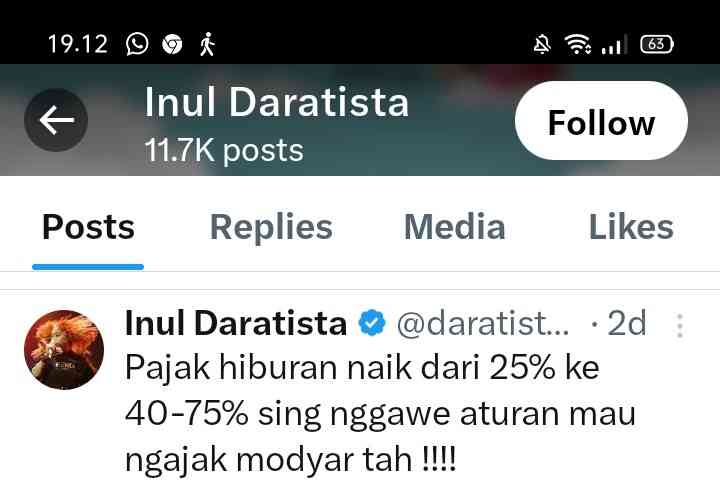 Tangkapan layar akun X Inul Daratista @daratista_inul (dokumen pribadi)