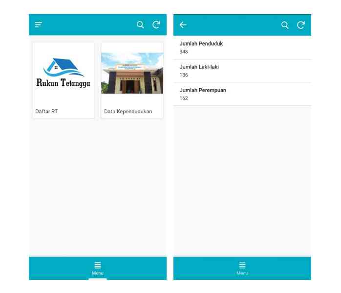 Tampilan Data Kependudukan pada Sumberejo App