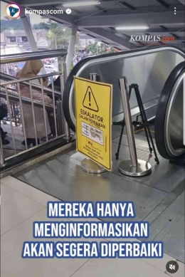 Kondisi Eskalator Stasiun Bekasi (Sumber: Tangkapan Layar Reels Instagram Kompas.com)