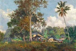 Lukisan Karya Mas Pirngadie berjudul Kampung di Jawa (Sumber: mutualart via tfr.news )