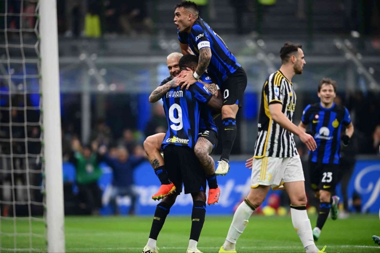 Pemain Inter Milan merayakan gol bunuh diri bek Juventus, Federico Gatti. Sumber: @intermilanstory