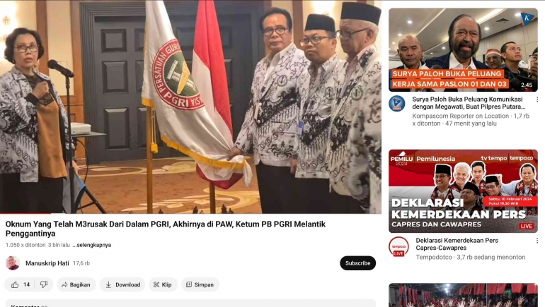 Tangkapan layar pergantian Pengurus PGRI yang berpihak pada KLB di Surabaya (Dokpri)