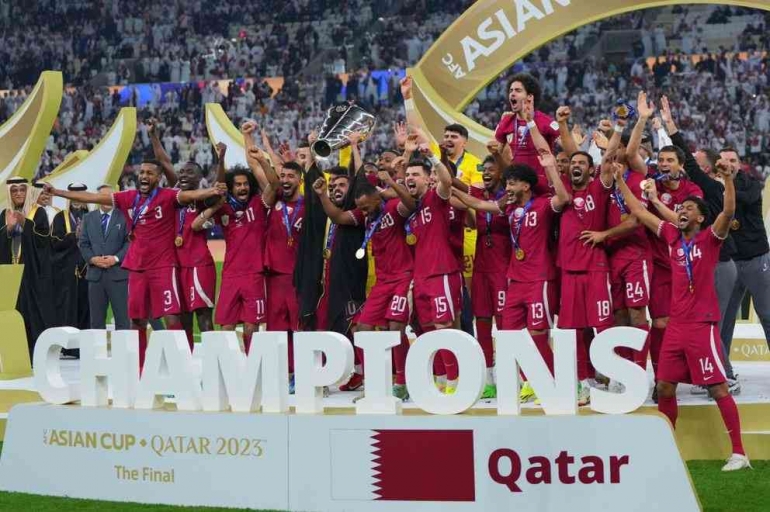 Qatar Juara Piala Asia 2023 Usai Sikat Yordania 3-1. Foto: X @QFA_EN.