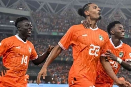 Para pemain Pantai Gading merayakan gol kemenangan atas Nigeria dalam final Piala Afrika 2023. Foto : Issouf Sanogo/AFP/kompas.com.