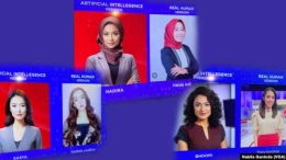 Presenter AI dan presenter manusia | sumber : VoA Indonesia