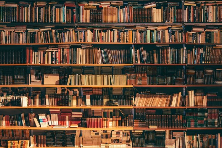 Ilustrasi: Rak dan tumpukan buku di perpustakaan. (Sumber: unsplash.com/@alfonsmc10)