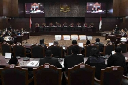 Hakim Mahkamah Konstitusi saat sidang Perselisihan Hasil Pemilihan Umum/PHPU (Sumber: KOMPAS.com)