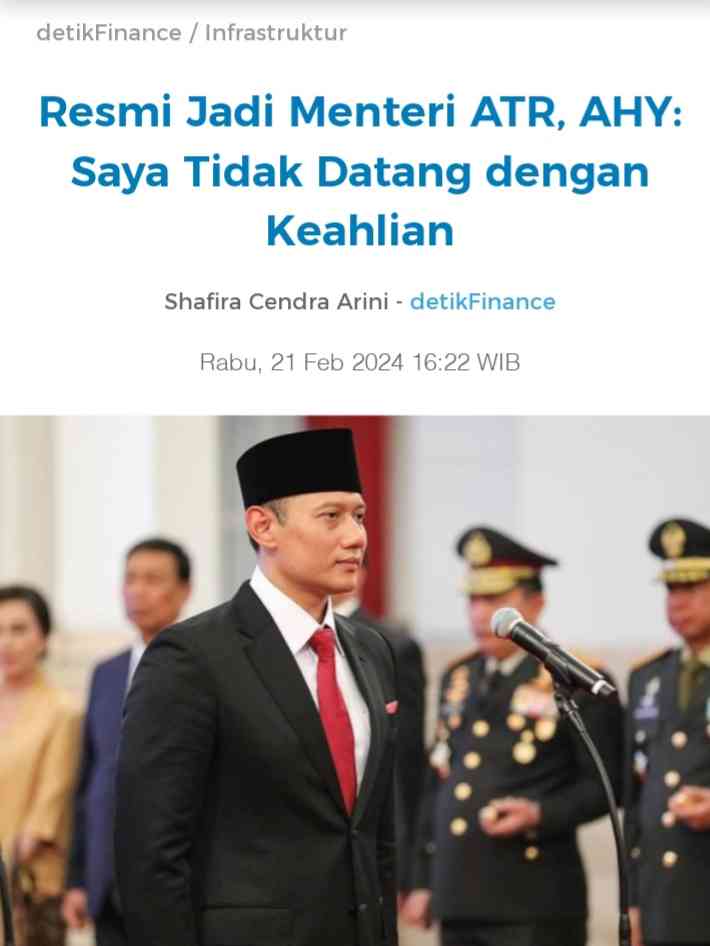 Pelantikan Agus Harimurti Yudhoyono Sebagai Mentri Agraria dan Tata Ruang oleh Presiden Jokowi (Foto: DetikFinance)