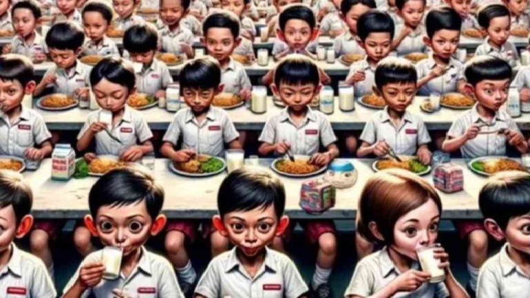 Ilustrasi program makan siang dan susu gratis untuk anak sekolah (Sumber Ilustrasi: TribunNews)
