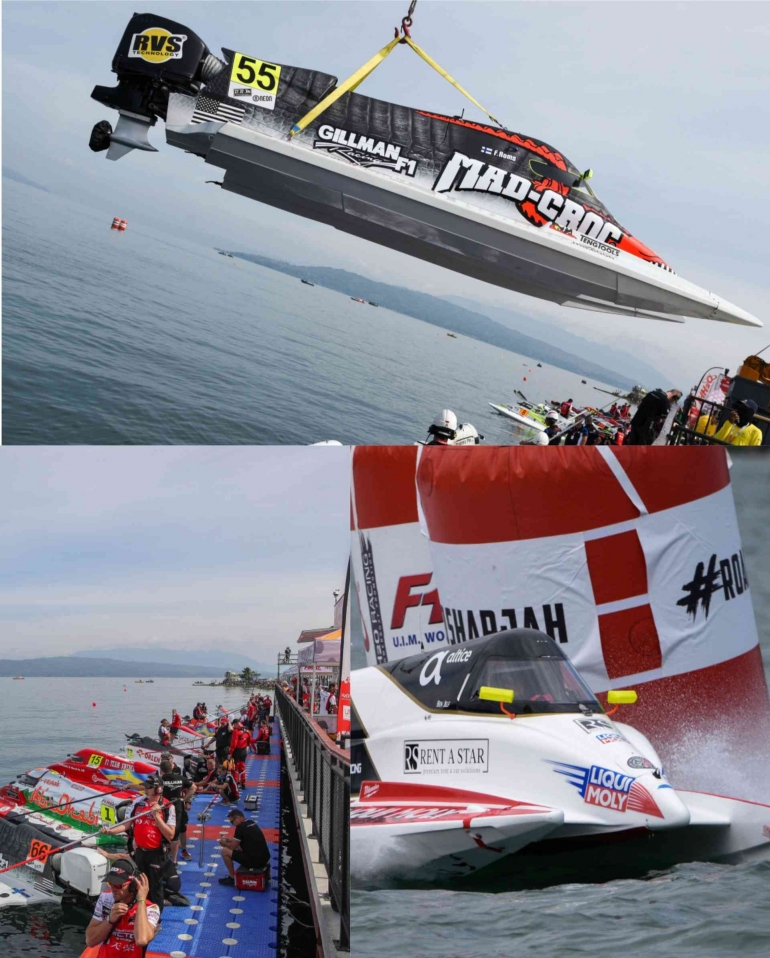 Persiapan balap, Penurunan Perahu dari dermaga, dan kelebatan pembalap dalam racing F1H2O. Foto : dikolase dari f1h2o.com