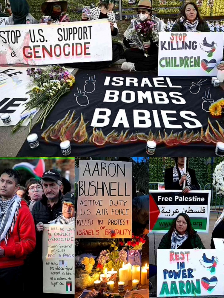 Aksi simpati publik Amerika Serikat untuk Aaron Bushnell dan bentuk protes terhadap genosida di Palestina. Sumber gambar : dailymail. co. uk