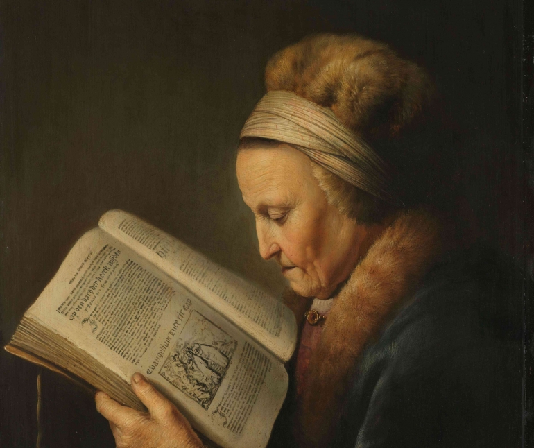 Old Woman Reading, Gerard Dou, c. 1631 - c. 1632 (sumber: rijksmuseum.nl)