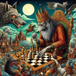 Raja Serigala memenangkan langkah tepat untuk permainan catur. Dok. Dongeng Kopi