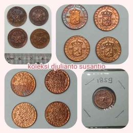 Koleksi koin 1/2 Cent dalam kondisi used/kiri atas dan kanan bawah; semi-lustre/ kanan atas dan kiri bawah (Sumber: dokpri)