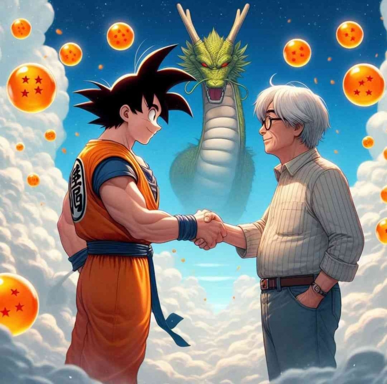 Ilustrasi karakter Goku dan Arika Toriyama - sumber gambar: ChinaPress