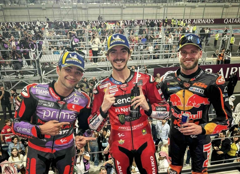 Martin, Bagnaia, Binder. Sumber: @MotoGP