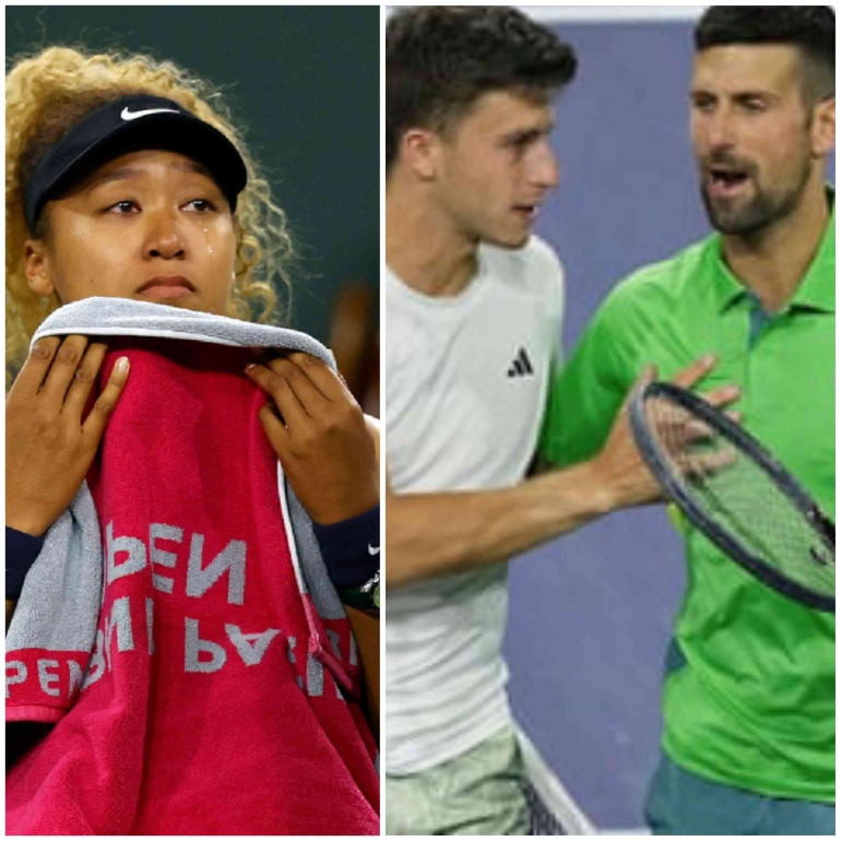 Naomi Osaka dan Novak Djokovic terjunhkal di putaran ketiga Indian Wells 2024. Sumber gambar : amp.theguardian.com