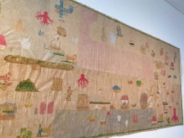 Migration of flora lukisan menggunakan cat akrilik diatas kanvas Kamasan dengan ukuran 3 x 12 meter (dokpri)