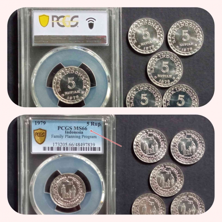 Koin yang bernilai 66/kiri dan koin yang belum di-grading/kanan (Sumber: Dokpri)