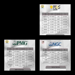 Biaya grading PCGS, PMG, dan NGC (Sumber: Facebook Kolektor Oeang Koeno)