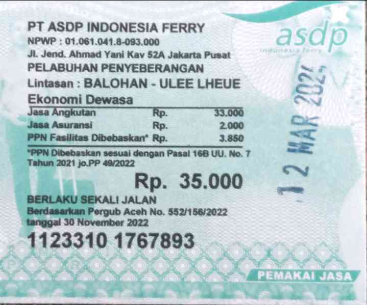 Harga Tiket Penumpang Dewasa (Doc Istimewa/Rachmad Yuliadi Nasir)