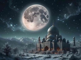 Islam di negara terpencil dengan pergantian siang dan malam yang ekstrem | Hasil dari AI | Sumber: gencraft.com