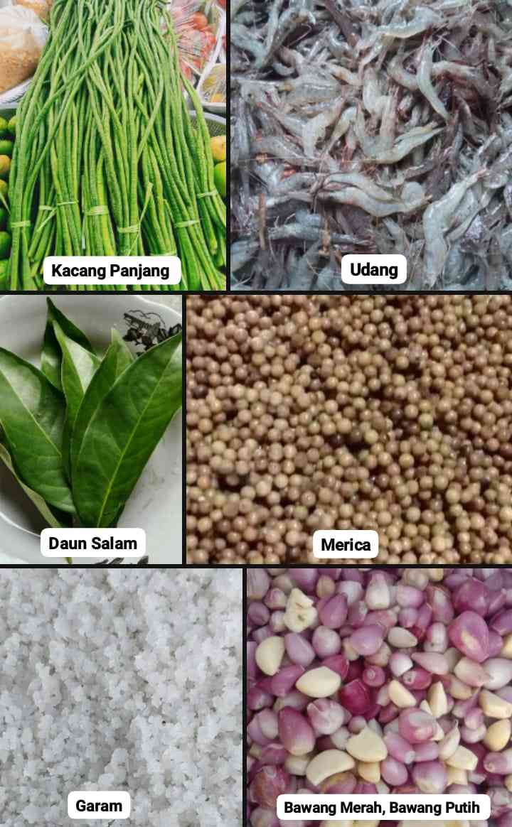 Bahan-bahan yang diperlukan untuk membuat kacang panjang udang belacan (dok. pribadi)