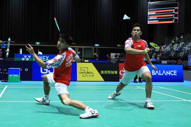 (Sabar Karyaman Gutama-Moh Reza Pahlevi Isfahani/Ganda Putra Indonesia Lolos ke Semifinal Orleans Masters Badminton 2024 Dok: pbsi.id)