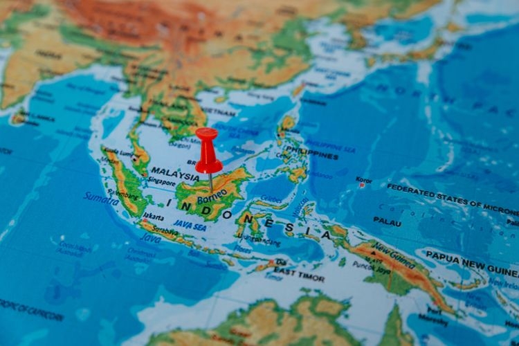 Ilustrasi peta Indonesia, Batas negara Indonesia bagian barat adalah Samudera Hindia, yang juga menjadi batas wilayah Indonesia di selatan.(SHUTTERSTOCK/Vera Petrunina) 