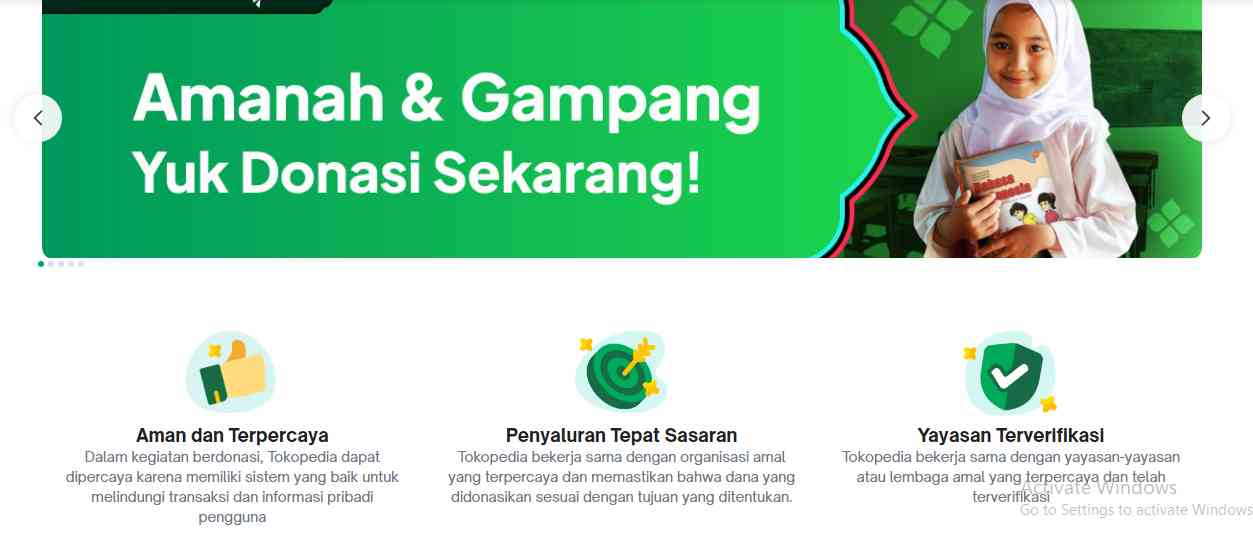 Sedekah online di Tokopedia. (Sumber: tangkapan layar Tokopedia)