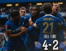 Chelsea berhasil menang atas Leicester City dengan skor akhir 4-2. (Instagram @chelseafc)