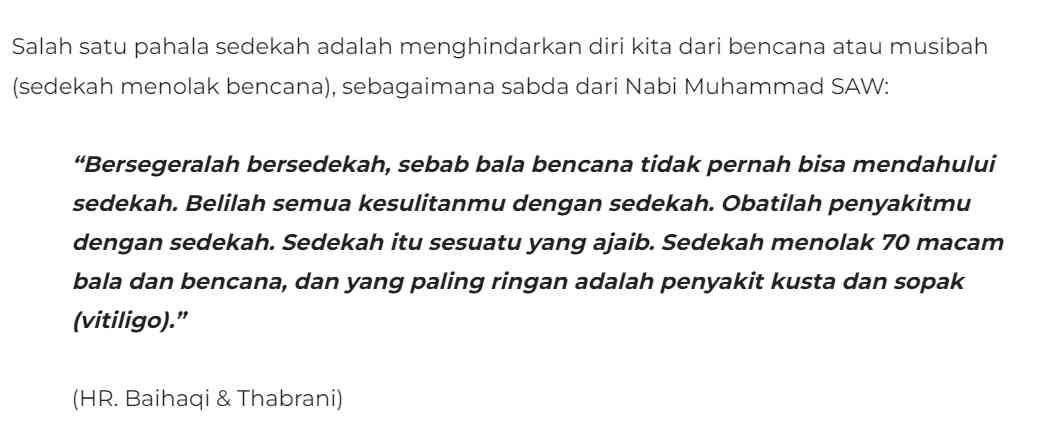 Tangkap layar terjemah hadis tentang sedekah via https://zakat.or.id/sedekah