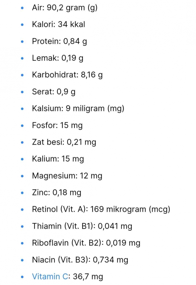 Kandungan gizi dalam 100 gram buah blewah segar (  food data centra U.S Department of Agriculture)