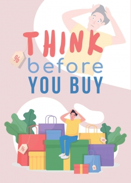 Think before you buy poster flat vector template Pro Vector