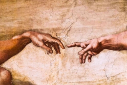 Ilustrasi gambar tangan yang ikonik dari lukisan Creation of Adam, Michelangelo, di masa Renaisans. (foto: GettyImages)