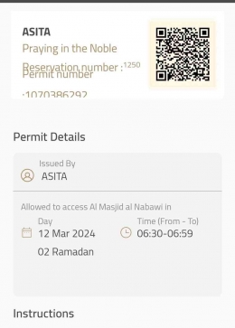 Barcode aplikasi Nusuk untuk masuk ke Raudhah (Dokumentasi Asita)