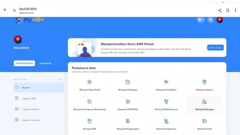 Tangkapan layar berbagai fitur My SAPK BKN yang memuat berbagai data dan dokumen ASN (Dokpri)