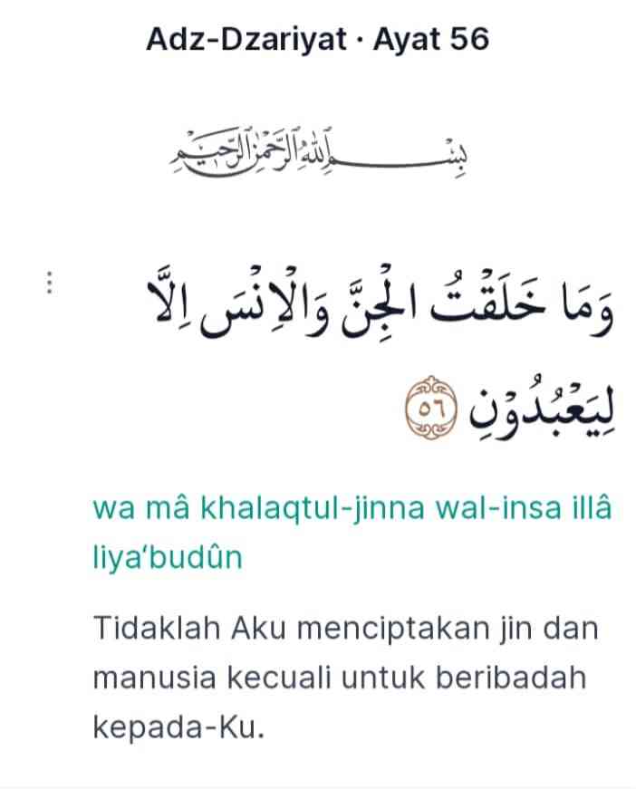 Tangkap layar (QS Adz Dzariyat ayat:56)