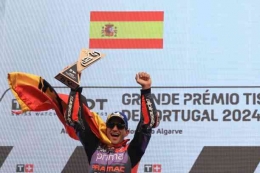 Jorge 'Martinator' Martin memenangkan MotoGP24 di race kedua di Portugal. Sumber: getty images (PATRICIA DE MELO MOREIRA)