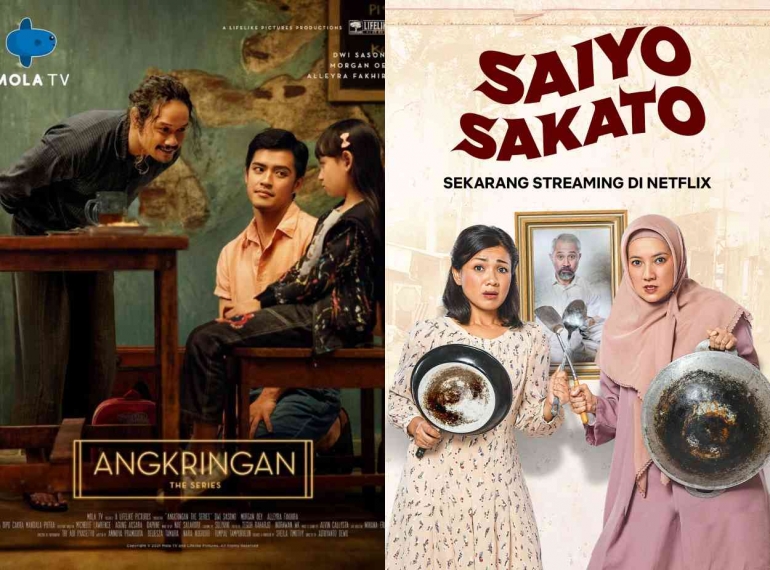Still photo Angkringan The Series (kiri), Saiyo Sakato (kanan). (Dokumentasi Mola TV dan Netflix)