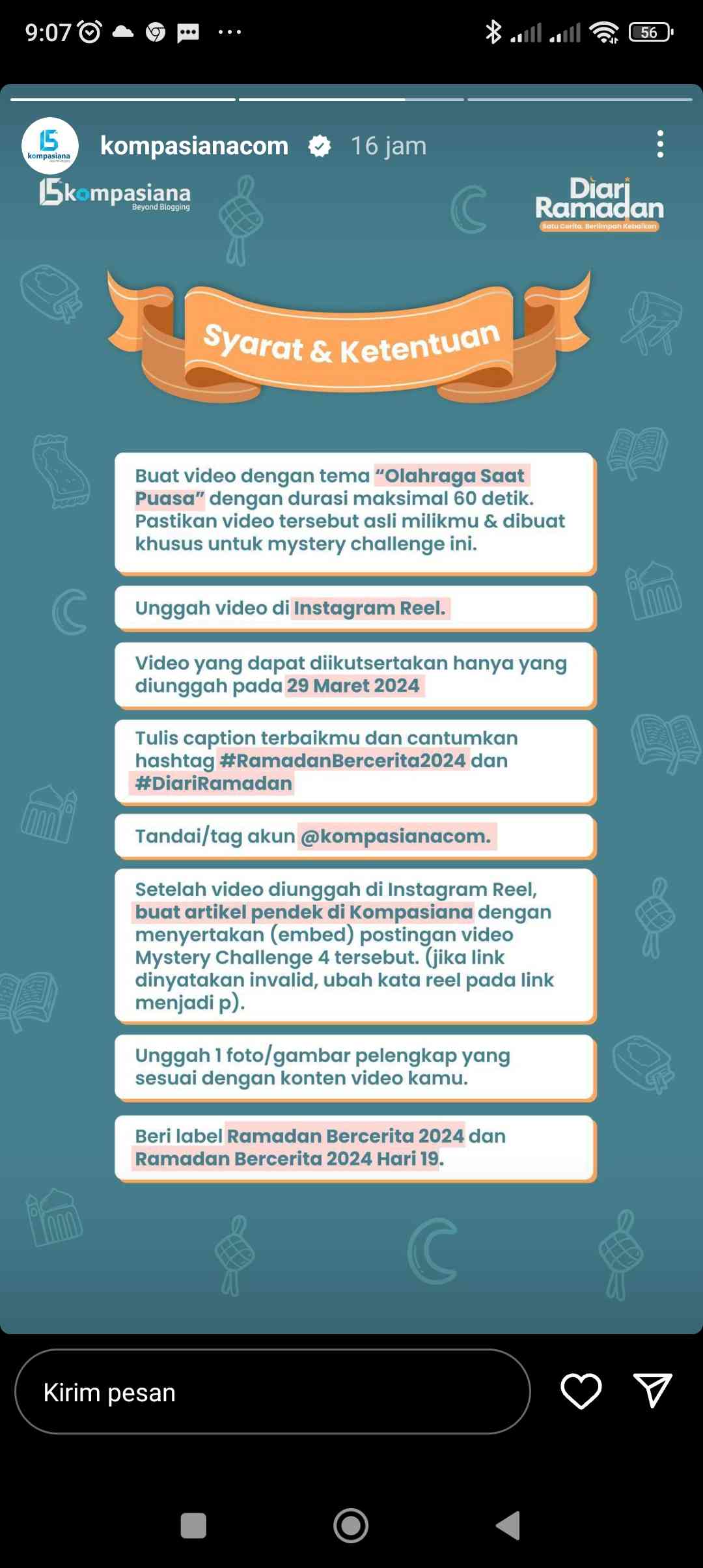 Panduan untuk mistery challenge 4, yang berupa link (tangkapan layar IG Kompasiana)