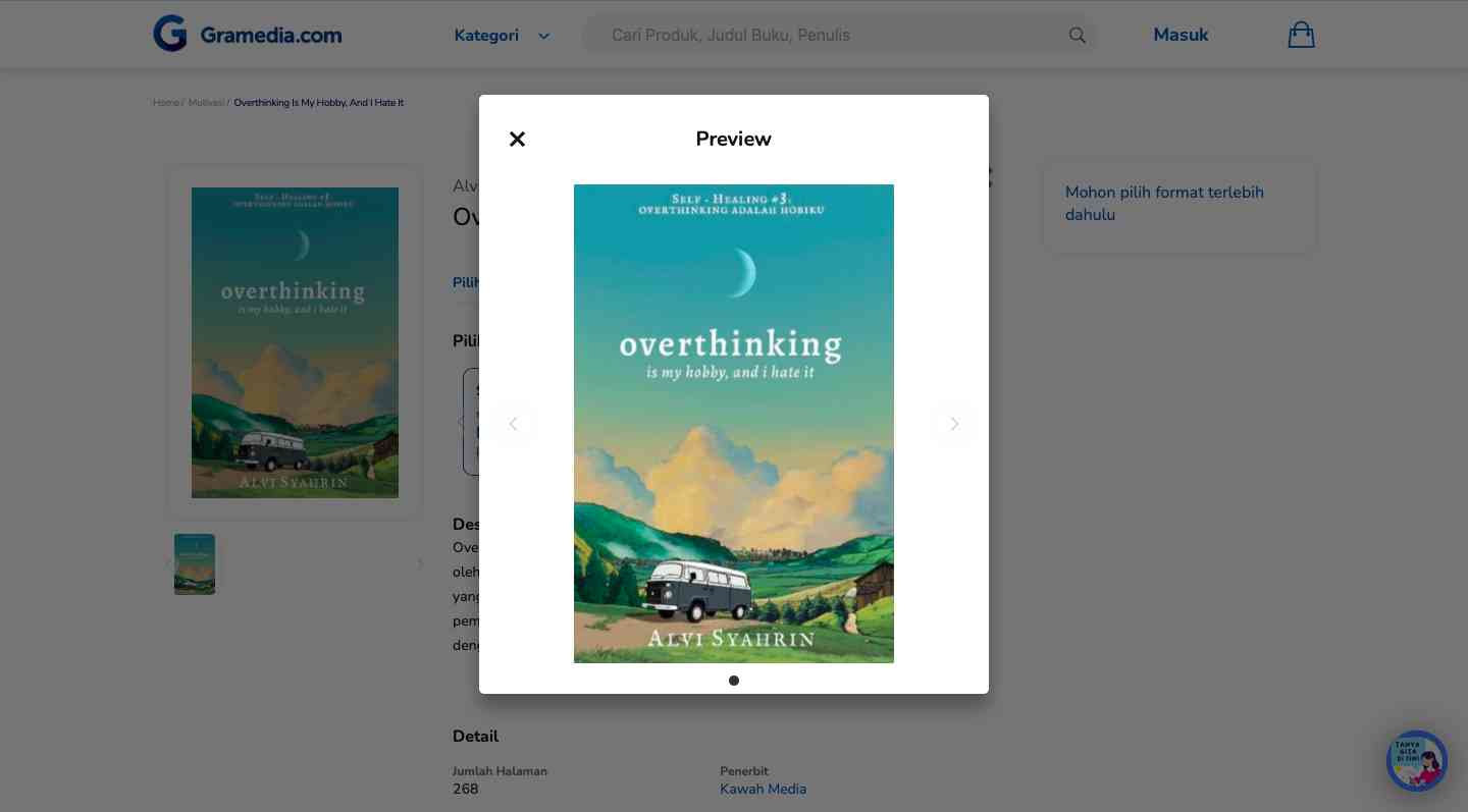 Tangkapan Layar Cover Buku Overthinking/Gramedia.com