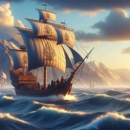 Ilustrasi Kapal Tamim Ad-Dhari sedang berlayar diolah menggunakan Ai Bing | Dokumen Pribadi