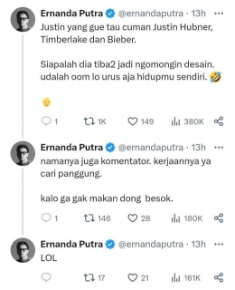 Screenshot dari akun twitter Ernanda Putra. Sumber: Ernanda Putra (@ernandaputra) / X (twitter.com) 