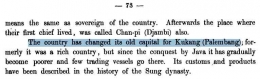 Keterangan tentang perpindahan ibu kota San-bo-tsai ke Ku-kang (Palembang) dengan keterangan waktu terakhir bertarikh 1577