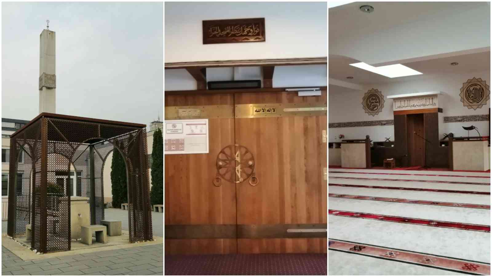 Halaman masjid dengan Shadrivan atau paviliun wudhu, pintu masuk ruang shalat, ruang shalat (dokumen pribadi)