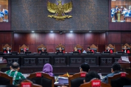 Mahkamah Konstitusi (MK) akan memanggil 4 Menteri Kabinet Indonesia Maju untuk hadir dan dimintai keterangan dalam sidang lanjutan PHPU Pilpres 2024. Foto: ANTARA FOTO/GALIH PRADIPTA via KOMPAS.com